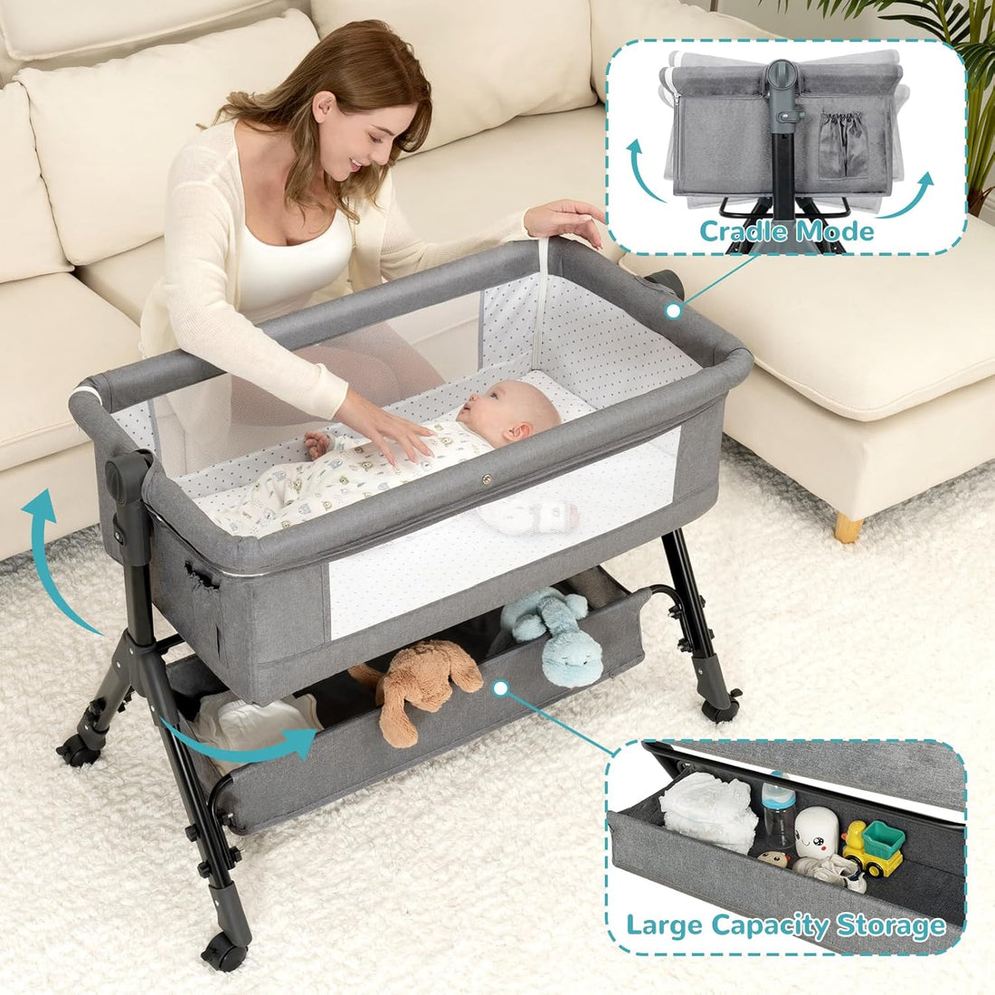 3 in 1 Baby Bassinet Bedside Sleeper, Bedside Crib for Baby